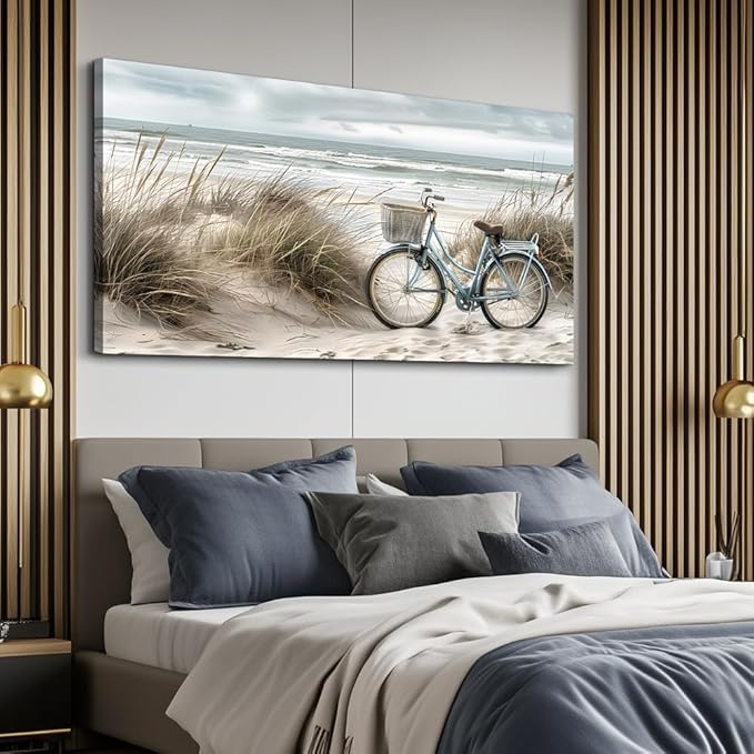 ERQINHUA Modern Canvas Print Wall Art Vintage Home Decorlawn Painting With Marine Beach Landscape Painting Office Living Room Bedroom Restaurant Wall Decor Home Decorcan Be Hung Directly 24x48 In