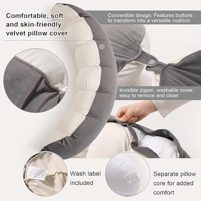 Peallow(Pat. Pend) – Long Round Body Pillow for Adults, Bolster Pillow for Sleeping, Soft and Supportive Pillow for Sleeping & Lumbar Support (Gray-White, 39")