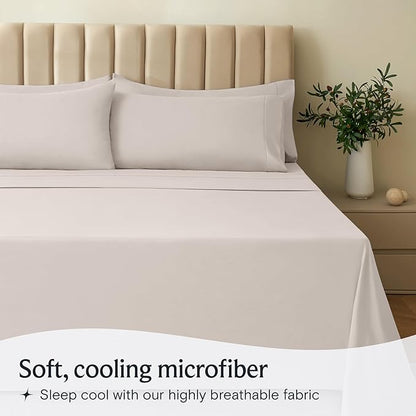 LuxClub 5 PC Sheet Set Bed Sheets Deep Pockets 16" Eco Friendly Wrinkle Free Cooling Machine Washable Hotel Bedding Silky Soft - Linen Split King