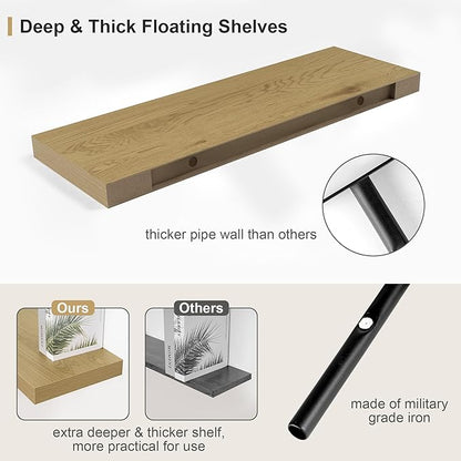 Heimlove Oak Bathroom Shelves Floating Shelves for Wall Shelf Over Toilet Long Mounted Modern Farmhouse,48 x 12 Shelves with Invisible Brackets for Living Room, Kitchen, Bedroom