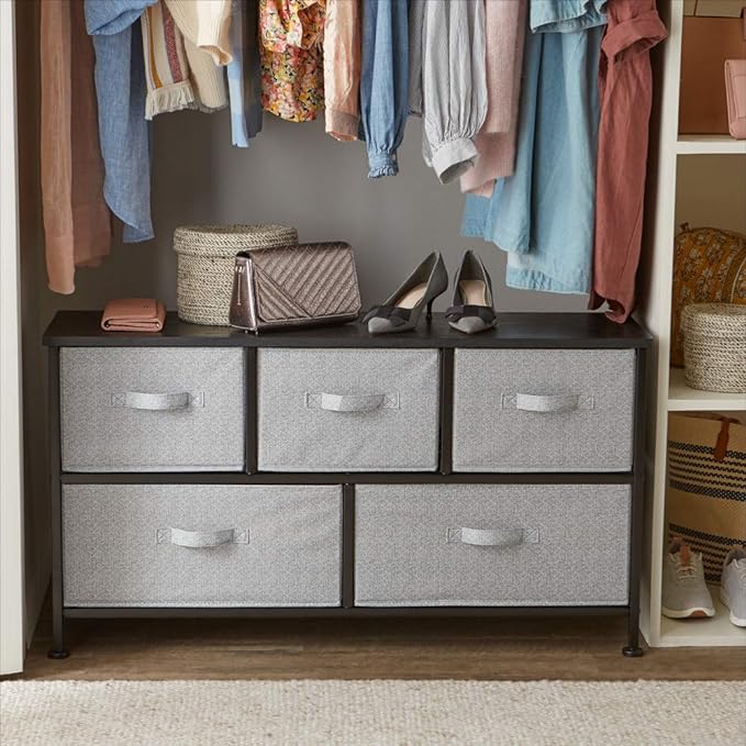 Amazon Basics Extra Wide Fabric 5-Drawer Storage Organizer Unit for Closet, Black
