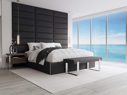 VANT Upholstered Bed Bench - Weave Steel - Brushed Nickel - Contemporary Modern, Bedroom Bench Seat, Hallway, or Entryway