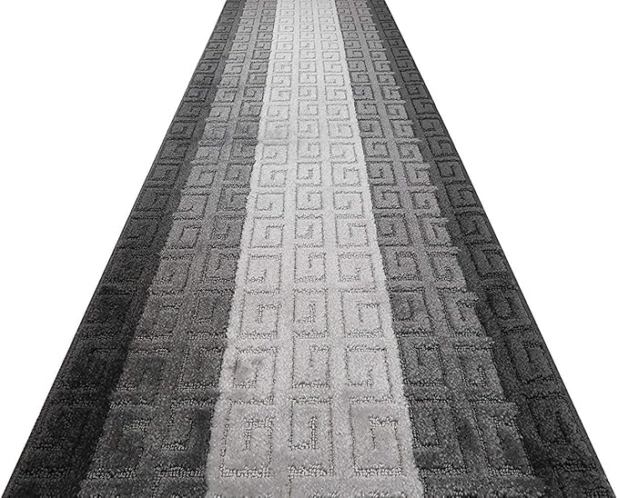 Custom Length Hallway Runner Rug,Slip Resistant,Meander Grey, 26 Inch X 5 feet, Sold and Priced Per Foot