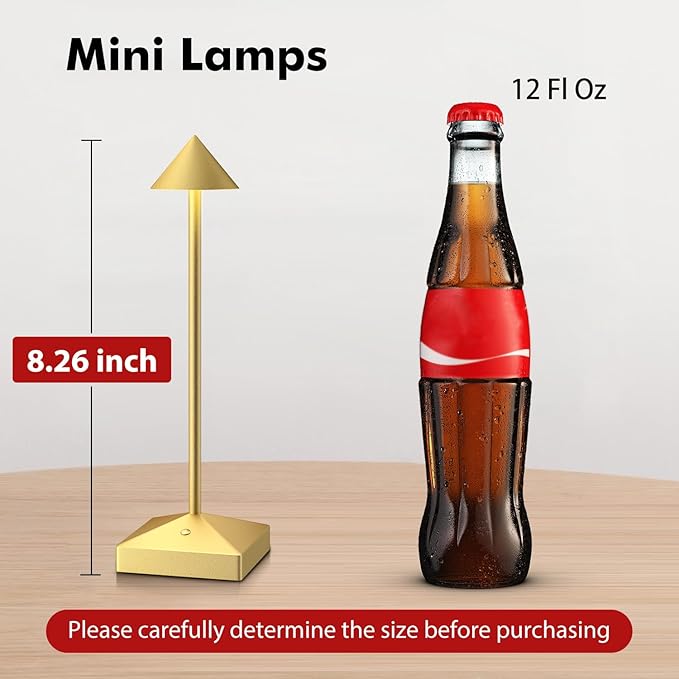 3 Pack 8.26in Gold Small Cordless Table Lamps Rechargeable, Battery Operated Mini Lamp, Small Lamp Touch Portable Table Lights, LED Night Light for Bedside/Dining/Bar/Outdoor (Gold-A)