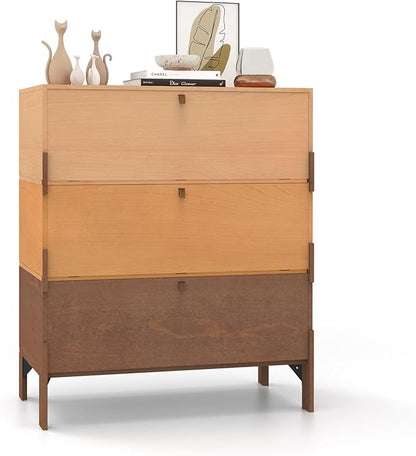 Stackable 3 Drawers Dresser, Customizable Chest of Drawers for Bedroom, Living Room, Hallway, Entryway, Mid-Century Style Furnitures Cabinet, 30 inch Width Tri-Color Comb (1 pcs)
