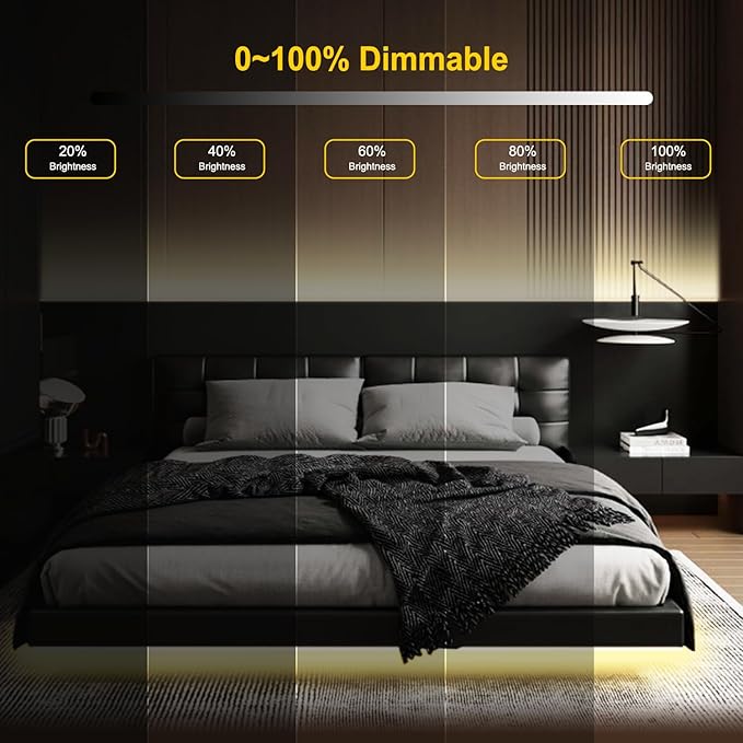 COB LED Strip Light,CCT Dimmable Strips Light,2700K-6500K,65ft/20m,8mm Wide,CRI90+ 24V LED Strips Kit with Bluetooth APP Control/Music Mode,for Bedroom,Kitchen,DIY Lighting
