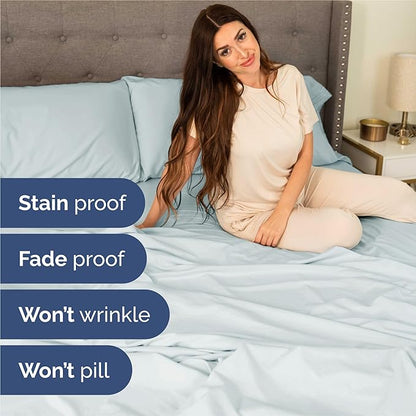 King Size 4 Piece Sheet Set - Comfy Breathable & Cooling Bed Sheets Set - Hotel Luxury Bedding for Women, Men, Kids, Teens, Boys & Girls - Deep Pockets, Ultra-Soft, Wrinkle Free - Oeko-Tex - Ice Blue