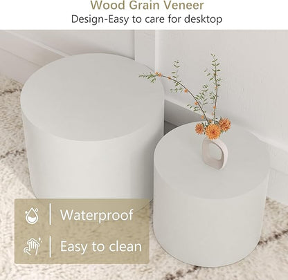 Nesting Coffee Table Set of 2, White Round Nesting Table Modern Circle Coffee Tables Side End Tables for Small Spaces Living Room, Bedroom, Office, Balcony