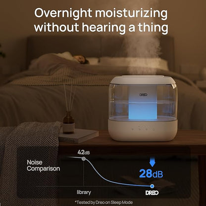 Dreo Humidifiers for Bedroom, 4L Top Fill for Large Room, 36H Runtime, 28 dB Quiet Supersized Cool Mist Air Humidifier for Baby Nursery, Plants, Indoor, Night Light, Easy to Clean & Fill, White