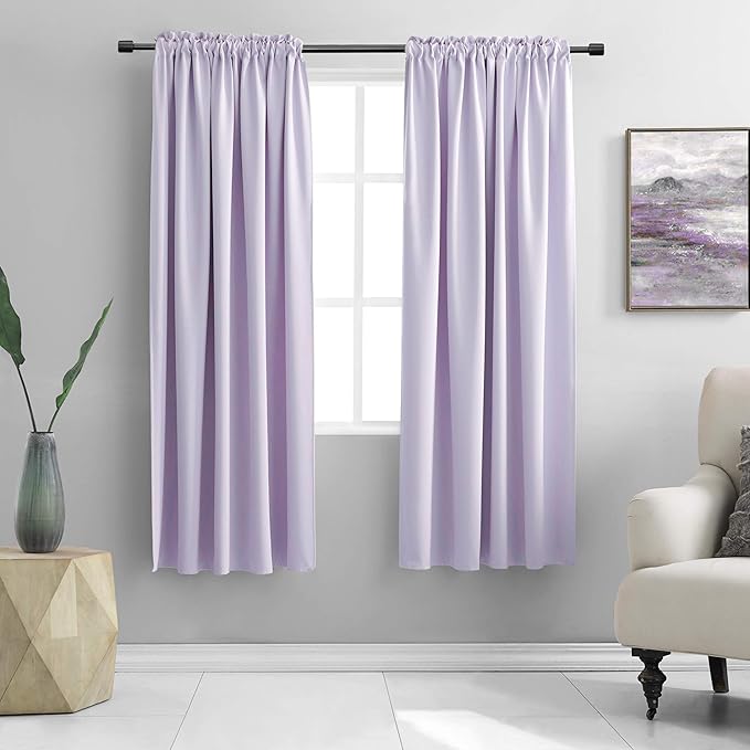 DONREN Lavender Purple Blackout Curtains for Bedroom - Thermal Insulated Rod Pocket Curtains for Living Room (52 x 72 Inch Length,1 Pair)