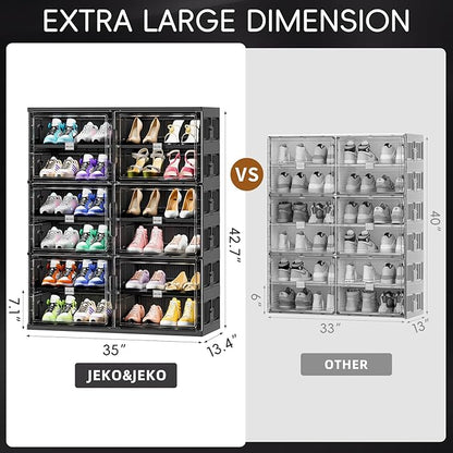 JEKO&JEKO 6 Tiers Foldable Shoe Rack Organizer Cabinet for Closet Entryway, Large Collapsible Shoe Storage Box with Magnetic Doors (Black)