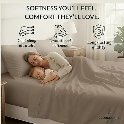 Cloud Scape Linen 100% Egyptian Cotton Sheets Full Size, 4 Pieces Luxury Bedding Set, 400 Thread Count,Hotel Quality, Silky Soft, Deep Pockets up to 17, Taupe
