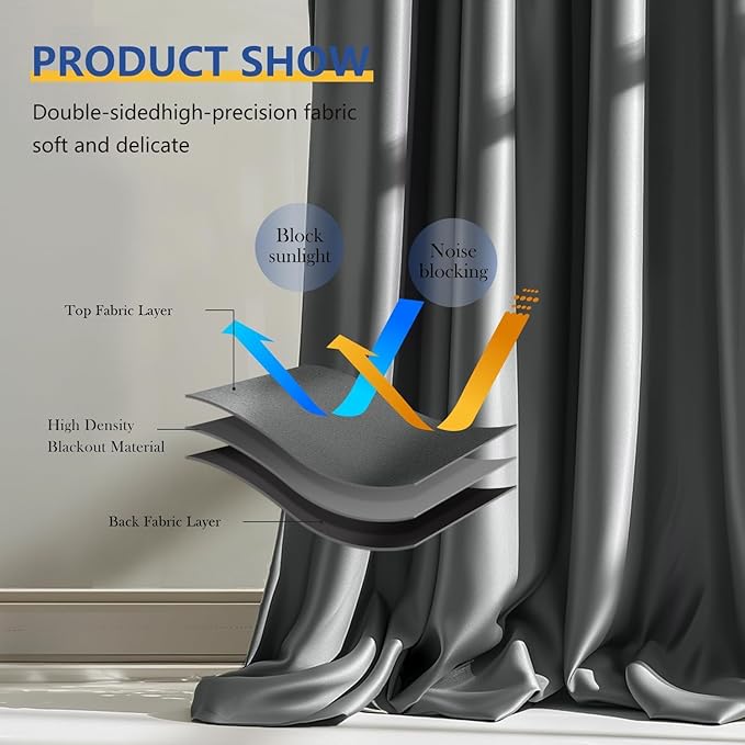 Room Divider Blackout Curtain Track Curtains Wall Dividers Panels Screen for Living Rooms Bedroom Office Privacy Partition Separation, W180 × L120 Inch,1 Panel, Grey