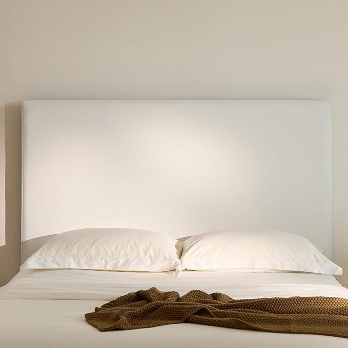 King Size Upholstered Bed Frame, 52" High Headboard Wingback Bedframe, Lucas Tall Headboard Floor Platform Beds, No Box Spring Needed No Noise/Minimalist/Coconut Micro Suede, White