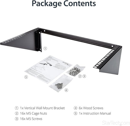 StarTech.com 6U Wall Mount Patch Panel Bracket – 19 in – Steel - Vertical Mounting Bracket for Networking and Data Equipment , TAA (RK619WALLV)