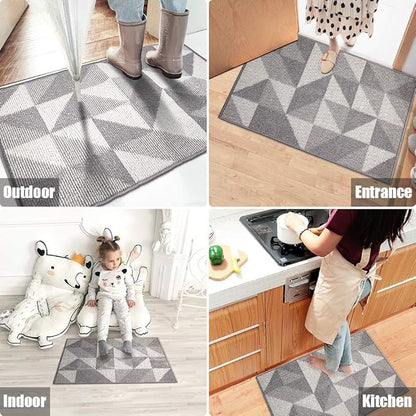 Indoor Doormat 24"x 36", Absorbent Front Back Door Mat, Rubber Backing Non Slip Floor Mats Inside Mud Dirt Trapper Outside Entrance Front Door Rug Carpet, Machine Washable Low Profile - Grey Geome