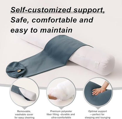 Long Round Body Pillow for Adults – Bolster Pillow for Bed, Cervical Roll Pillow, Firm Support for Sleeping,39.37 x 7.87 Inches,Slate Blue