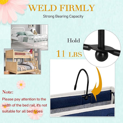 Ozzptuu Bedside Storage Caddy/Bedside Hanging Storage Bag for Headboards Bunk Beds Dorm Rooms Book Phone Magazine Holder (2PC Navy Blue)