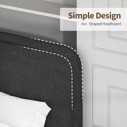BarnFurin Twin Size Bed Frame, Boucle Upholstered Platform Bed Frame with Headboard, Modern Style, Soft Rounded Corners, No Box Spring Required, Easy Assembly, Black