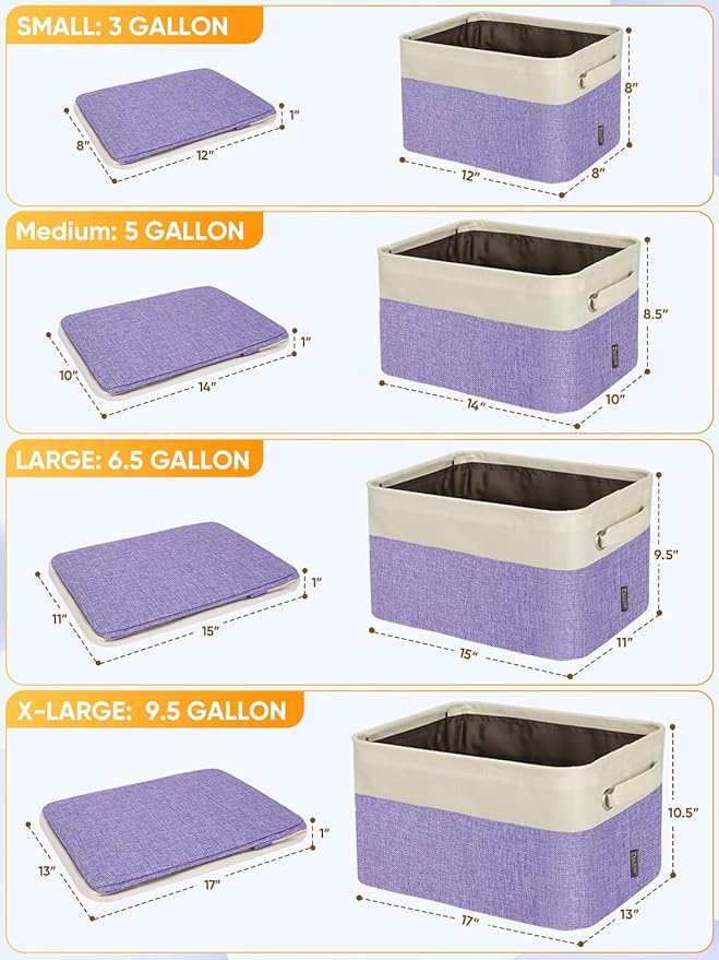 BALEINE 3 Pack Fabric Storage Bins for Shelves, Linen Storage Baskets for Organizing, Decorative Closet Bins for Clothes, Home (Lavender, 15''x11''x9.5'')