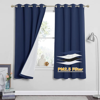 RYB HOME Particle Filtering Curtains Total Blackout Noise Reducing Window Treatment Dust Filter Thermal Insulated Drapes for Studio Laundry Room Furance, Navy Blue, W52 x L63 inch, 2 Panel