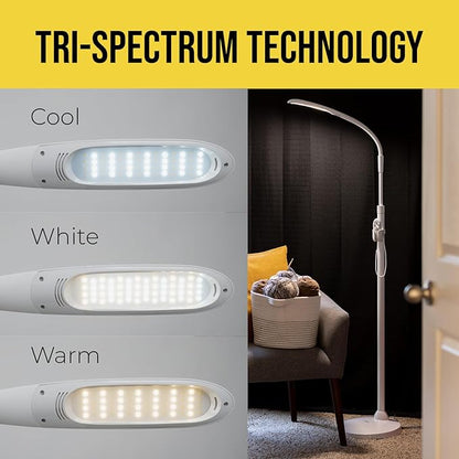 Stella Sky Two Premium 10W LED Floor Task Lamp - White - Adjustable Dimmable Low Vision Natural Sunlight Light - Bright Macular Degeneration Lighting - Hobby, Crafting, Sewing, Artist, Reading, Office