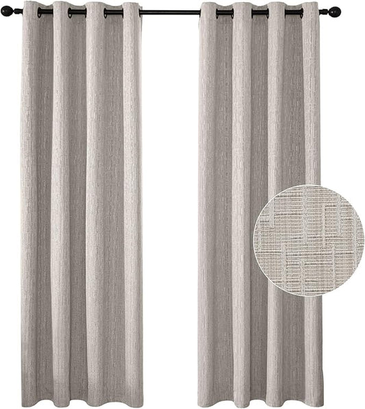 Jacquard Linen Curtains 96 inch Length 2 Panels Thick Faux Linen Blended Window Drapes Burlap Textured Curtains with Grommet for Living Room Bedroom Farmhouse (52x96 Beige) Natural