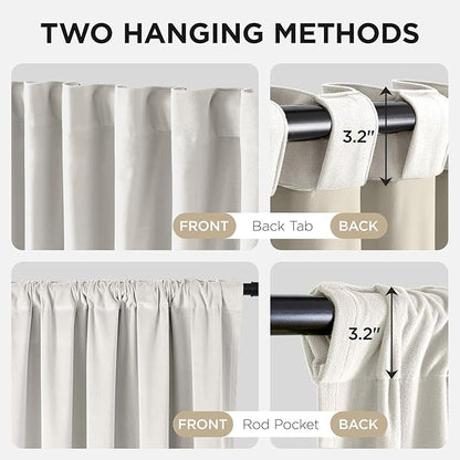 Joydeco White 100% Blackout Curtains 102 Inch 2 Panels, Luxury Thermal White Velvet Curtains for Bedroom Living Room, Soundproof Blackout Window Drapes, Rod Pocket & Back Tab (52W x 102L)