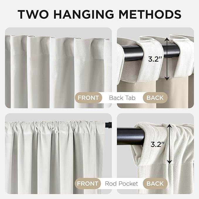 Joydeco Customized Curtains, 100% Blackout Curtains for Bedroom and Living Room, Heavy Duty Luxury Thermal Insulated Ivory White Velvet Curtains Rod Pocket & Back Tab 1 Panel, Custom Size