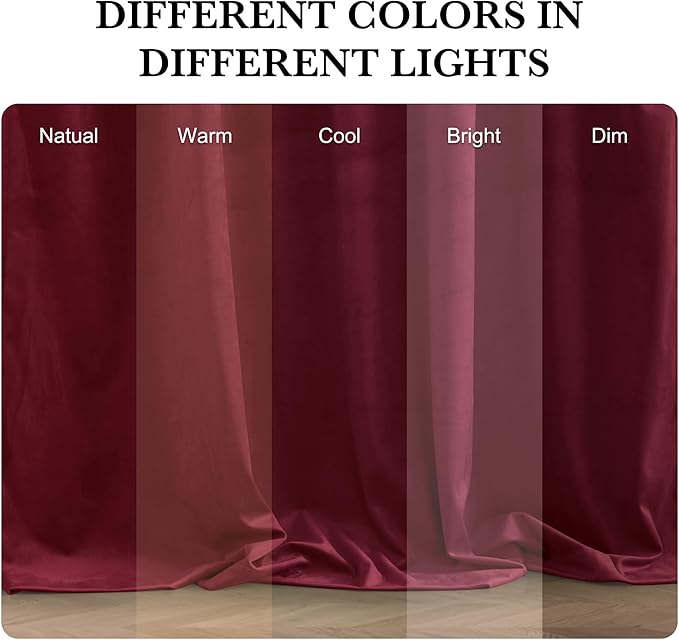 RYB HOME Burgundy Red Velvet Curtains for Christmas Decor, Soft Luxury Backdrops for Studio Theater, Back Tab Design for Bedroom Living Room, 52" W x L108 L, 2 Panels Set