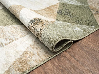 Abani Savoy Collection Area Rug - Green and Cream Geometric Design - 7'9"'x10'2 -Easy to Clean - Durable for Kids and Pets - Non-Shedding - Medium Pile - Soft Feel -for Living Room, Bedroom & Office