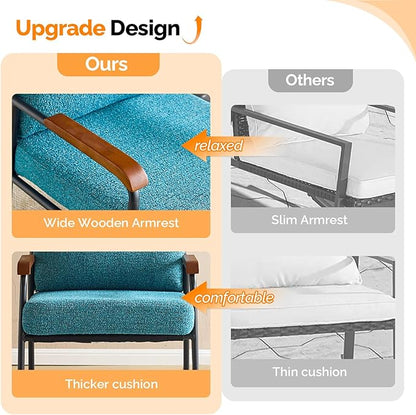 VINGLI Mid-Century Modern Accent Armchiar for Small Space, Small Comfy Upholstered Leisure Reading Chair with Wood Armrest for Bedroom, Living Room, Waiting Room, Linen Teal