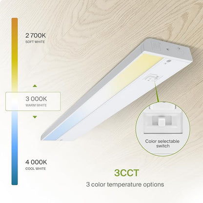 ASD 20 Pack 12 Inch LED Under Cabinet Lighting Plug in or Hardwired, High/Low/Off Switch, 5W 120V 3 CCT 2700K/3000K/4000K CRI90+, Triac Dimmable Linkable Under Counter Lights for Kitchen, ETL, White