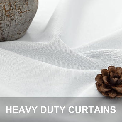 Small Blackout Curtains 45 Inches Long 2 Panels Short Linen Look Heat Blocking Drapes 46 Inch Window Decor for Kitchen Bedroom Bathroom Thermal Insulated White Black Out Curtains 52x45 Length Back Tab