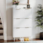 VINGLI White Fluted Shoe Storage Cabinet for Entryway with 3 Flip Drawers, Narrow Shoe Organizer with Fluted Panel, Modern Freestanding Wood Shoe Cabinet for Foyer, Hallway (White, 3 Flip Drawers)