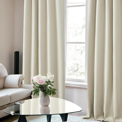 Deconovo Short Blackout Curtains for Small Windows Thermal Insulated Rod Pocket and Back Tab Curtains 42Wx45L Inch Light Beige 2 Panels
