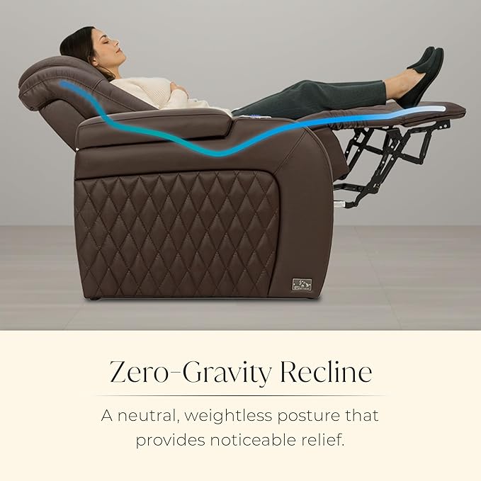 Seatcraft Diamante Zero-Gravity CoolZero Italian Leather Home Theater Seating, Power Headrest, Power Recline, Row of 5, Brown