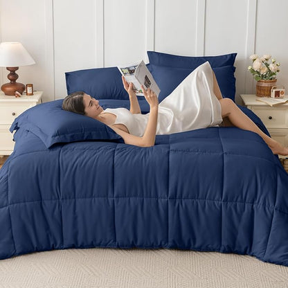 JOLLYVOGUE King Comforter Set, Ultra-Soft Bed in a Bag King Size 7 Pieces, Oeko-TEX Certified Bedding Set with Down Alternative Comforter, Sheets, Pillowcases & Shams, Navy