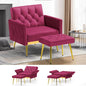Velvet Accent Chair w/Adjustable Armrests and Backrests, Tufted Single Sofa with Ottoman, Upholstered Reading Chiar for Living Room, Apartment, Bedroom, Fuchsia