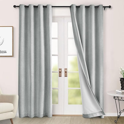 Macochico 100% Blackout Chenille Curtains 96 Inches Long for Hotel Nursery Noise Reducing Thermal Curtains for Bedroom Living Room Grommet Medium Gray Curtains with Tieback 52" Wx96 L Classic 1 Panel