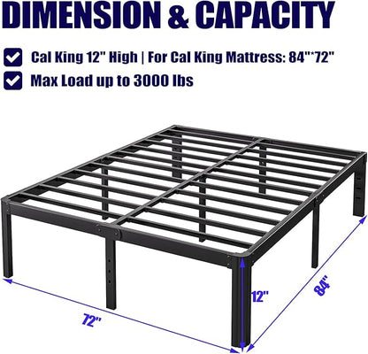Hunlostten 12" High Heavy Duty California King Bed Frames No Box Spring Needed, Metal Platform Cal King Bed Frame with Round Corners, Easy Assembly, Noise Free, Black