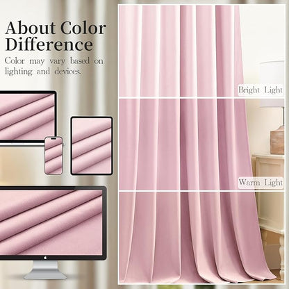 Baby Pink Velvet Curtains 84 Inches Long for Girls Bedroom, Luxury Room Darkening Thermal Insulated Blackout Curtain Window Drapes for Living Room Nursery, Back Tab Rod Pocket, W52 x L84, 2 Panels