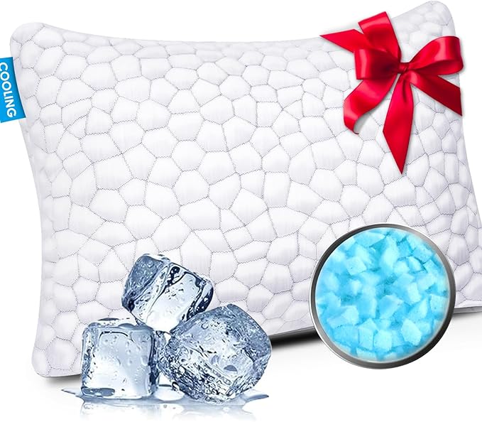SUPA MODERN Cooling Bed Pillows for Sleeping 1 Pack Shredded Memory Foam Pillows Adjustable Cool Pillow for Side Back Stomach Sleepers Luxury Gel Pillows Standard Size, for Women Men
