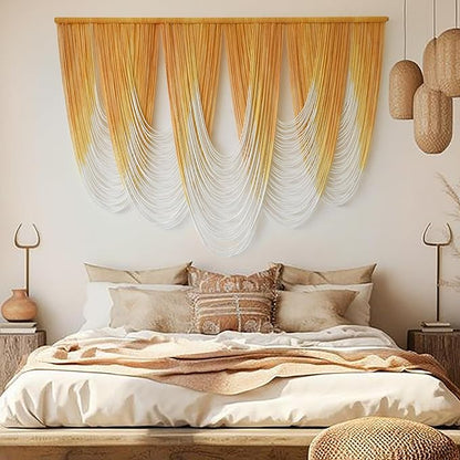 IOWER Macrame Wall Hanging Large Yellow Yarn Tapestry Headboard Decor Handmade Fiber Art Backdrop for Boho Bedroom, Living Room, 57" W x 41" L