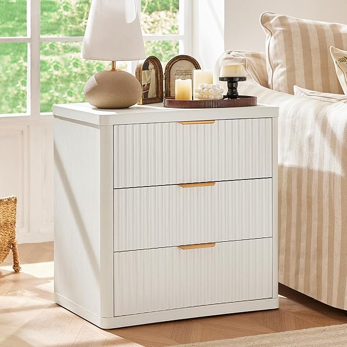 LEYAOYAO Fluted Dresser and Nightstand Sets, Wood 48" Wide Dresser & 23" Night Stand with Charging Station, 2 Piece Bedroom Furniture Set, Chest of Drawers for Bedroom,Living Room, Antique White