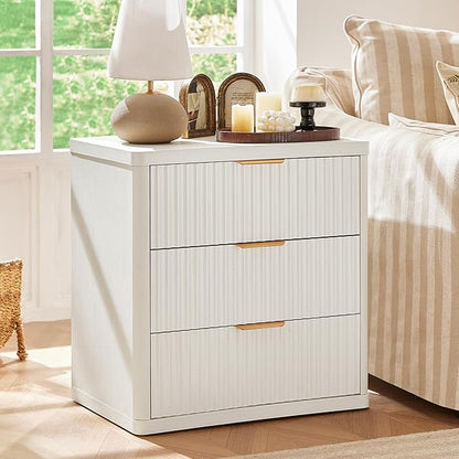 LEYAOYAO Fluted Dresser and Nightstand Sets, Wood 48" Wide Dresser & 23" Night Stand with Charging Station, 2 Piece Bedroom Furniture Set, Chest of Drawers for Bedroom,Living Room, Antique White