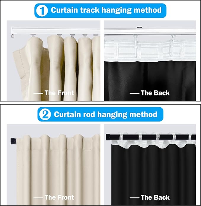 Room Divider Curtains Total Blackout Privacy Curtain Panel Room Thermal Insulated Noise Reduction Curtains for Bedroom Window Living Room Ceiling Track Curtain W 10 ft × H 9 ft Beige