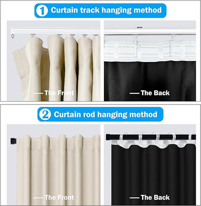 Room Divider Curtains Total Blackout Privacy Curtain Panel Room Thermal Insulated Noise Reduction Curtains for Bedroom Window Living Room Ceiling Track Curtain W 10 ft × H 7 ft Beige