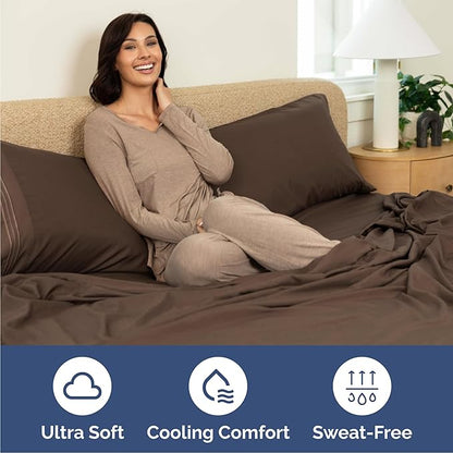Queen Size 4 Piece Sheet Set - Comfy Breathable & Cooling Bed Sheets Set - Hotel Luxury Bedding for Women, Men, Kids, Teens, Boys & Girls - Deep Pockets, Ultra-Soft, Wrinkle Free - Oeko-Tex - Brown