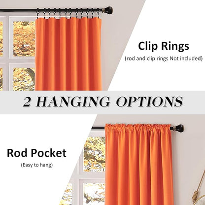 Vibrant Orange Light Reducing Curtains 90 Inches Long - Fall Colored Room Darkening Thermal Insulated Drapes Window Treatment Curtains for Living Room Patio Door,2 Panels,W 52 x L 90 Inch